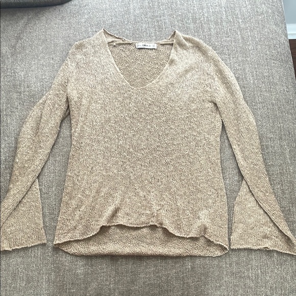 Zara Knit Women Size M Beige V-Neck Sweater - Picture 1 of 3